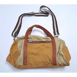 Canvas Leather Duffle Khaki Brown Bag With Strap Vintage Distressed